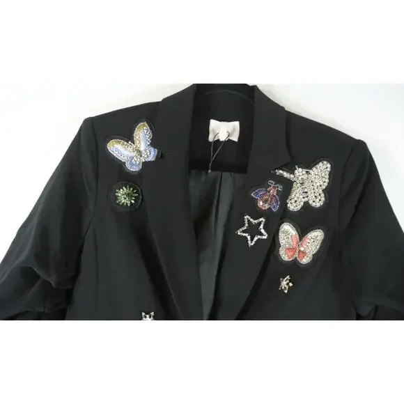 NEW, Cinq A Sept replaced beads BLACK Butterfly Emb Kylie Jacket size 4 #SJ143